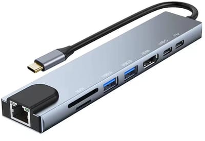 longziming -8-in-1 USB-C Hub Adapter – Dual 4K HDMI, Gigabit Ethernet, USB 3.0/2.0, 100W PD, USB-C Data, SD/TF