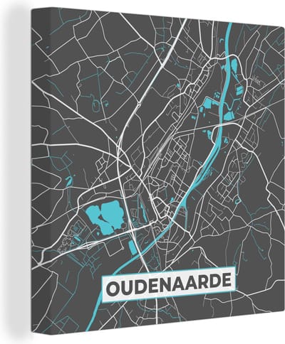 Canvas Schilderij Stadskaart – Grijs - Kaart – Oudenaarde – België – Plattegrond - 20x20 cm - Wanddecoratie