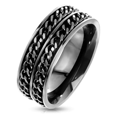 Milled - Zegelring Heren - Ring Heren - Ring Mannen - Mannen Ring - Ringen Mannen - Zegelring - Zwarte Ring - Ring Zwart - Dubbel Schakelmotief
