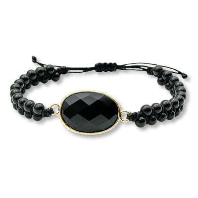Marama Armband Agaat Zwart - gevlochten - edelsteen - verstelbaar - vegan waxcord - dames