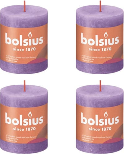 Bolsius Stompkaarsen Shine 4 st rustiek 80x68 mm levendig violet