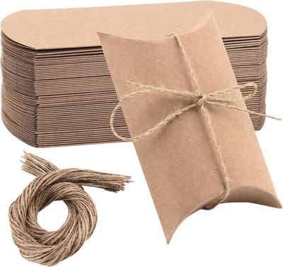 Allecto Plus - Kraft Kussen Candy Box 150 stuks 13 x 88 cm met Jute Touwen - Geschenkdozen voor Verjaardag en Jubileumviering