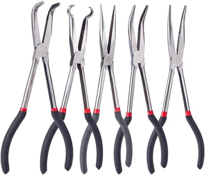 Set van 45# verlengde carbonstalen sieraden tangenset met gebogen spout en lange handgrepen voor het maken van sieraden, inclusief 25°, 45° en 90° tang.
