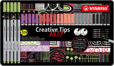 STABILO Creative Tips - PASTEL - Pennenset met diverse puntdiktes – ARTY – Etui met 30 stuks – Met 6 Verschillende Kleuren