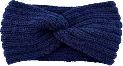Gebreide Winter Dames Oorwarmers Haarband met Knoop - Navy