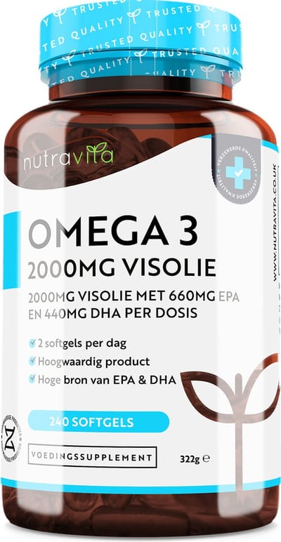 Nutravita 2000mg Omega 3 Visolie - 240 Hoge Dosering Omega 3 Softgel Capsules (4 Maanden Voorraad) - 660mg EPA en 440mg DHA
