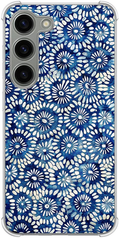 Hoesje (shockproof) geschikt voor Samsung Galaxy S23 - Azure daisies - Extra sterke case - TPU/polycarbonaat - Bloemen - Blauw, Transparant