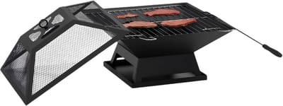 Vuurschaal met Vonkenbescherming & Grillrooster – BBQ Vuurkorf – Zwart