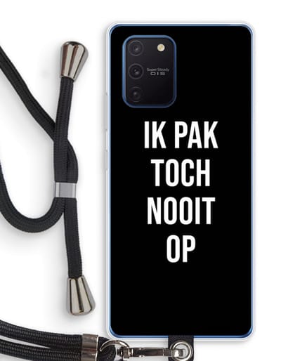 Case Company® - Hoesje met koord geschikt voor Samsung Galaxy Note 10 Lite hoesje met Koord - Ik pak nooit op - Zwart - Telefoonhoesje met Zwart Koord - Bescherming aan alle Kanten en Over de Schermrand