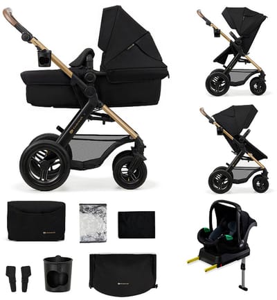 Kinderkraft MOOV 2 AIR 4-in-1 Kinderwagen – Gondel, Wandelzit & MINK PRO i-Size Autostoel – Grote Pompbare Wielen – Zwart