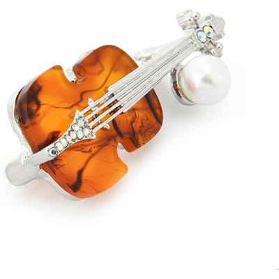 Parel Viool Gitaar Broches Voor Vrouwen Bruine Strass Muziekinstrumenten Feest Casual Broche Spelden Cadeaus white