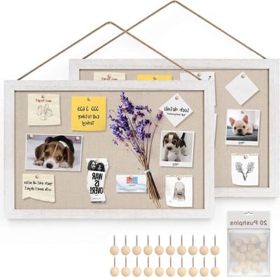 Kurk prikbord 40 x 30 cm met 20 duimspijkers en houten rand, ideaal voor kantoor, school en interieurdecoratie