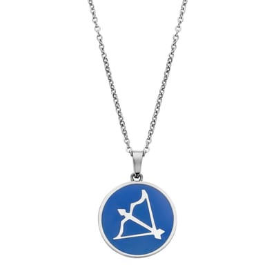 CO88 Collection Zodiac 8CN-26096 Stalen Collier met Hanger - Sterrenbeeld Boogschutter 15 mm - Lengte 42 + 5 cm - Zilverkleurig / Donkerblauw