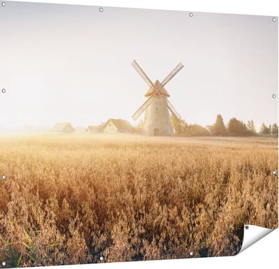 Gards Tuinposter Windmolen in het Veld - 150x120 cm - Tuindoek - Tuindecoratie - Wanddecoratie buiten - Tuinschilderij