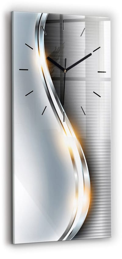 Wallfluent Wandklok - Metaalabstractie Klok met Print - 30 cm x 60 cm - Zilver Wandklok - Zwarte Handen - Wandklok Zonder Cijfers - Wandklok Glas Woonkamer - Rechthoekige Glazen Wandklok - Minimalistisch Wandklok - Klok met Afbeelding