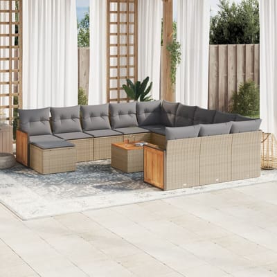 vidaXL - 13-delige - Loungeset - met - kussens - poly - rattan - beige