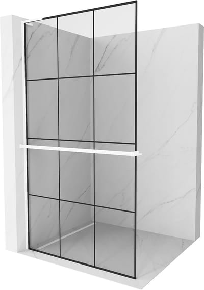 Mexen Kioto+ L douchewand met plank Walk-in 100 x 200 , zwart rooster, wit - 800-100-123-20-77
