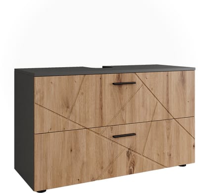 Vicco Wastafelonderbouw Irma, Antraciet/Goudkleurig Eiken, 100.1 x 60.6 cm met 2 laden