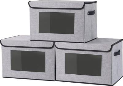 JGS ® Praktische Opbergdozen met Deksel en Transparant Venster voor Kleding en Meer - Set van 3 Stuks