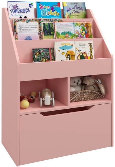 Boekenkast kinderkamer - Kast - Opbergkast met opbergkist - Roze - 60 x 29,9 x 90 cm