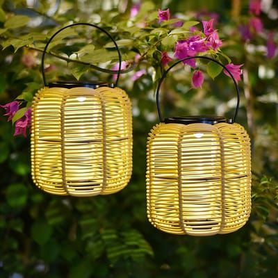 Zonnelantaarns 2 stuks - Vintage Boho rotan hanglamp - Waterdichte zonnelantaarn voor buiten - voor balkon, zonnelampen, tuindecoratie