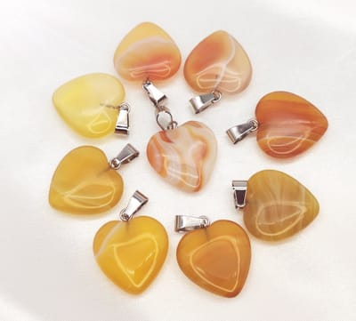 Edelsteen - Calciet Agaat - hartje Hanger met - gratis - zwart - gewaxed koord Ketting - Edelsteen Ketting - 45cm + 5cm Verstelbaar - Cadeautje Voor Hem en Haar