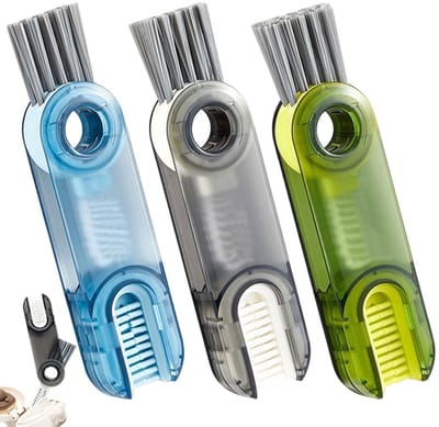 Flessenborstel, multifunctionele 3-in-1 reinigingsborstel voor kopjes en flessen, van ABS-handvat en metaal, meerkleurig optioneel