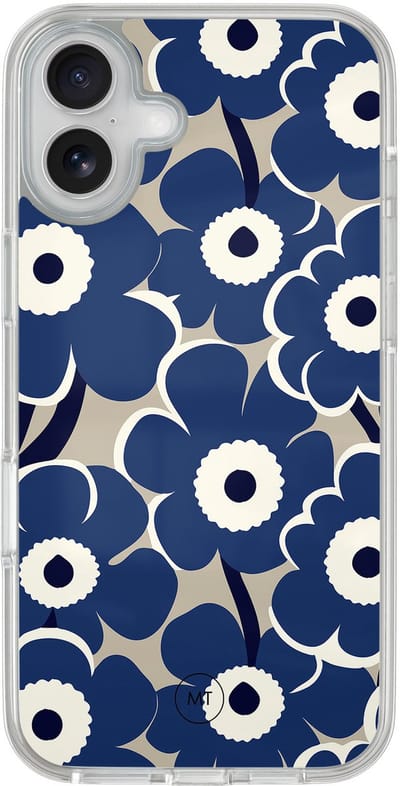 Hybride hoesje geschikt voor iPhone 16 - Abstract bloom - Extra bescherming - Luxe beschermhoes - TPU case - Transparant, Blauw - Mooie Telefoonhoesjes