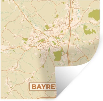 Muurstickers - Sticker Folie - Bayreuth - Plattegrond - Kaart - Vintage - Stadskaart - 100x100 cm - Plakfolie - Muurstickers Kinderkamer - Zelfklevend Behang XXL - Zelfklevend behangpapier - Stickerfolie