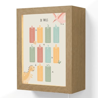 Wandlamp 15x20 cm - Oplaadbaar - Tafels van vermenigvuldiging - Educatief - Leren rekenen voor kinderen - Cijfers oefenen - Dinosaurus - Wandlampen binnen woonkamer - Slaapkamer lamp met kabel - Decoratieve nachtlamp - Vloerlamp snoer