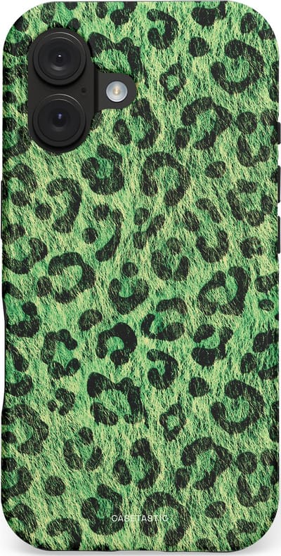 Casetastic hoesje geschikt voor Apple iPhone 16 - MagSafe - Dubbellaagse bescherming - Groene Panterprint - Fashion Case - Donkergroen Zwart