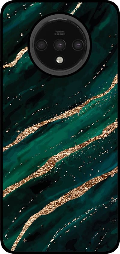 Smartphonica Telefoonhoesje Geschikt voor OnePlus 7T met marmer opdruk - TPU backcover case marble design - Groen Goud geschikt voor OnePlus 7T