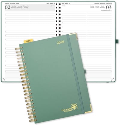 A4 Dagplanner 2026 - 12 Maanden Agenda van Januari tot December, 1 Dag 1 Pagina, Spiraal Planner, 80g FSC Papier