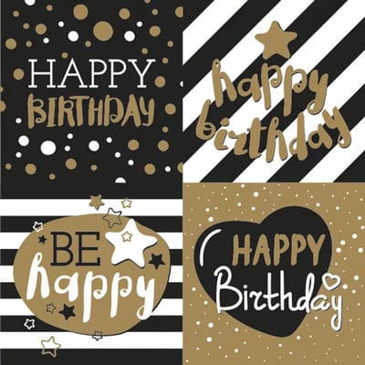 40 Servetten - Happy Birthday - Golden Happy Birthday - Zwart - Wit - Goud - 33 x 33 cm - 3-Laags - Maki