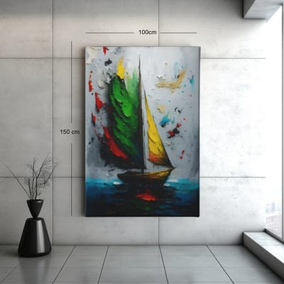 Canvas Schilderij - Abstract Zeilboot - Kunst – Moderne Wanddecoratie - 60x40x2 cm