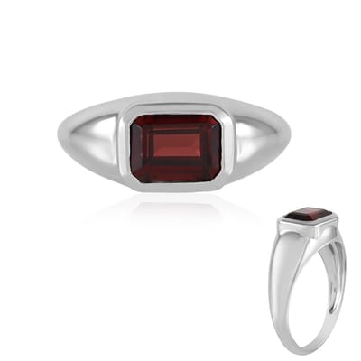 Cavill - Unisex Ring - 925 Sterling Zilver met Platina Plating - 2.04 ct Mozambikaanse Granaat - Achthoekige Edelsteen - Robuust Elegant Bezel-zetting
