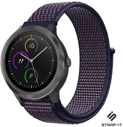 Strap-it Smartwatch bandje nylon - geschikt voor Garmin Vivoactive 4 45mm / Garmin Venu 2 - paars-blauw