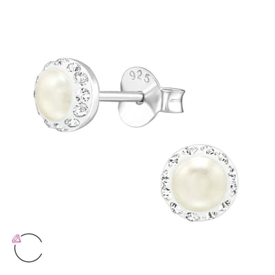 Joy|S - Zilveren Classic parel oorknopjes - 5 mm cream white - La Crystale kristal