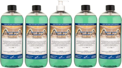 Body & Hair Hamam 1 liter met witte pomp - set van 5 stuks - 2 in 1 voor lichaam en haar - voordeelverpakking