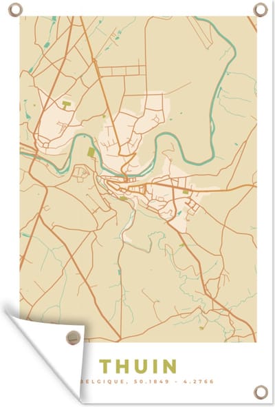 Muurdecoratie Plattegrond - België - Thuin - Stadskaart - Kaart - 120x180 cm - Tuinposter - Tuindoek