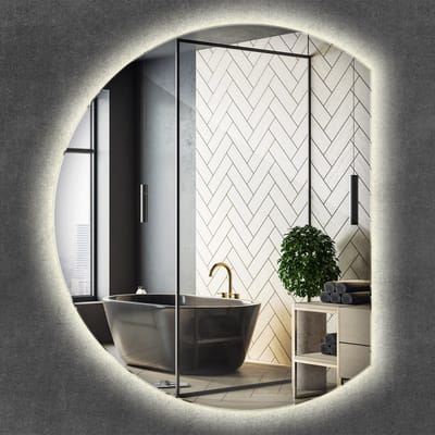Wallfluent LED Spiegel - Afgesneden Cirkel LED Spiegel - 63 cm x 70 cm - Design Wandspiegel - Slaapkamerspiegel – Badkamerspiegel – Entreespiegel – Bureauspiegel - Neutraal Wit 4000K - Hollywood make‑up spiegel - Scandinavische Spiegel
