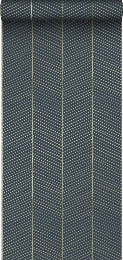 ESTAhome behang visgraat-motief donkerblauw en goud - 53 cm x 10.05 m - 139452
