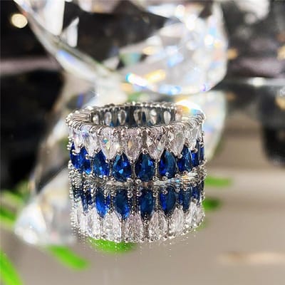 Huitan Trend Trouwringen Ringen voor Vrouwen Blauw/Groen/Roze Druppel CZ Hoge Kwaliteit Kleur Ringen Statement Sieraden 7 white