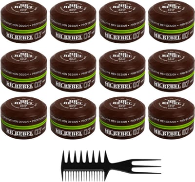 MR. REBEL 07 Haarwax Mannen – Matte Hair Styling Wax set van 12 stuks + 1 styling kam – Sterke Hold – Matte Finish – Volume & Textuur – Natuurlijke Look – Barber Wax 1800 ml