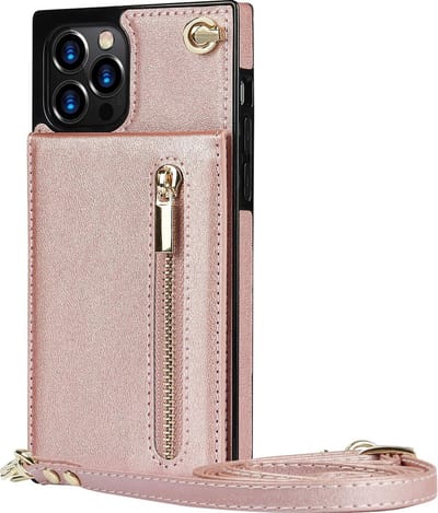 Hoesje geschikt voor iPhone 7 - Backcover - Pasjeshouder - Portemonnee - Koord - Kunstleer - Rose Goud