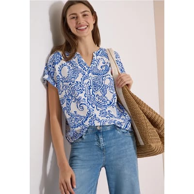 Blouse met split in de hals en print