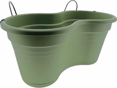Dubbele Balkon bloembak Hangbak Compleet Relingbloembak - Oudgroen - 37 x 20 x 17 cm - 3 Stuks