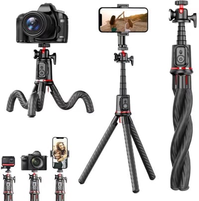 Selfiestick - Tripod - Telefoonhouder - Uitschuifbare Selfiestick - Flexibel Statief - met Bluetooth Afstandsbediening - 360° Verstelbare Hoek - Zwart