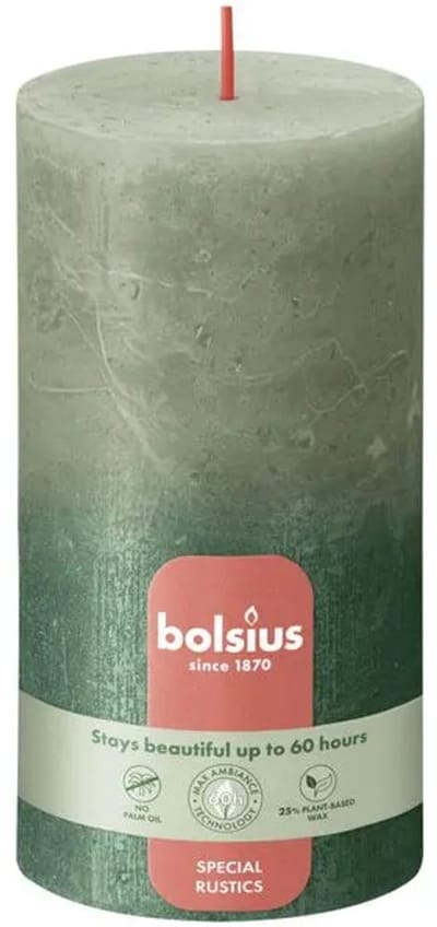 Bolsius Rustiek Fading Metallic Stompkaars 130 x 68 mm Fresh Olive & Metallic Green – 4 Stuks – Groene Sfeerkaarsen