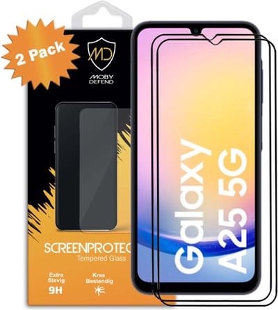 2-Pack MobyDefend Screenprotectors - Geschikt voor Samsung Galaxy A25 - Screensavers Met Zwarte Randen - Gehard Glas